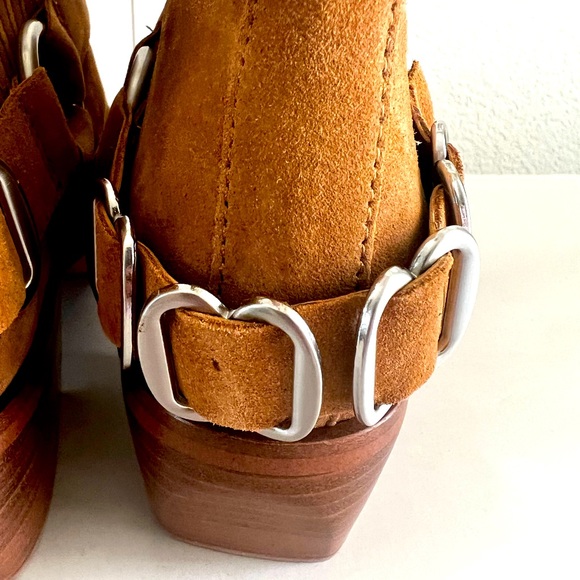 Sam Edelman Bellamie Camel Leather Suede Buckle Ankle Boots - Picture 12 of 14